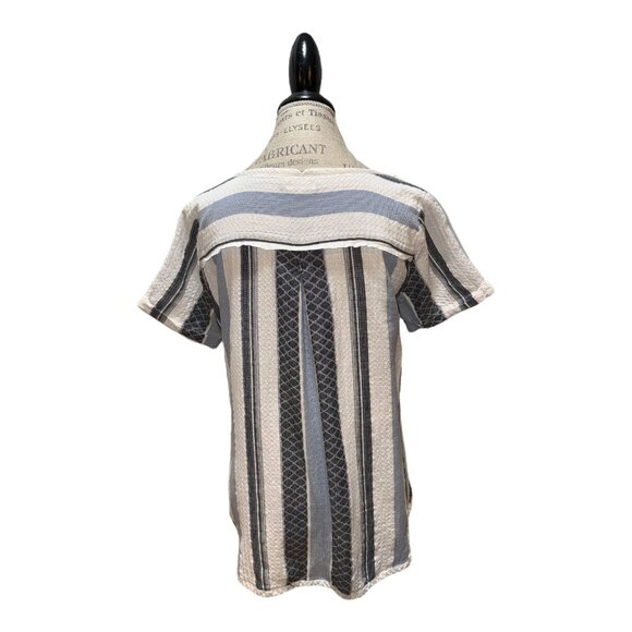 Yerse Blue & White Stripe Textured Cotton V-Neck Short Sleeve Top Women's Size L - Picture 3 of 13
